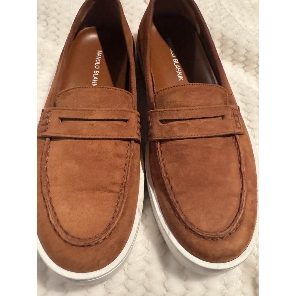 Authentic Manolo Blahnik Ellis Suede Penny Loafers‎ Men's Size 40.5 Brown Italy